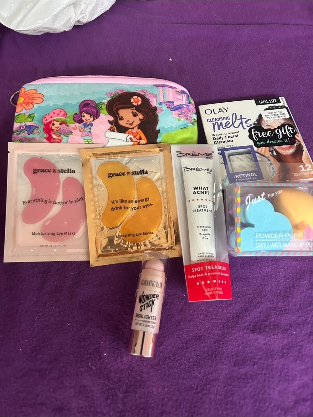 grace & stella Pink and Gold Eye Mask Duo with Strawberry Print Pouch